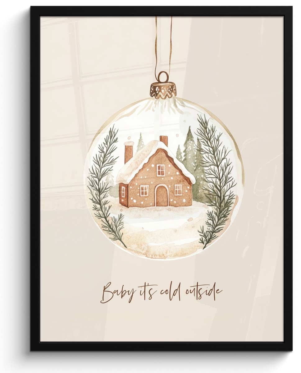 FrameYourWall Poster in lijst - Fotolijst 50x70 cm - Posters - Quote - Winter - Kerst - Beige - Kerstbal - Posterlijst zwart - Decoratie - Wanddecoratie woonkamer - Kerstdecoratie voor binnen - Kerstversiering - Kerstmis versiering in huis - Kerstaccessoires
