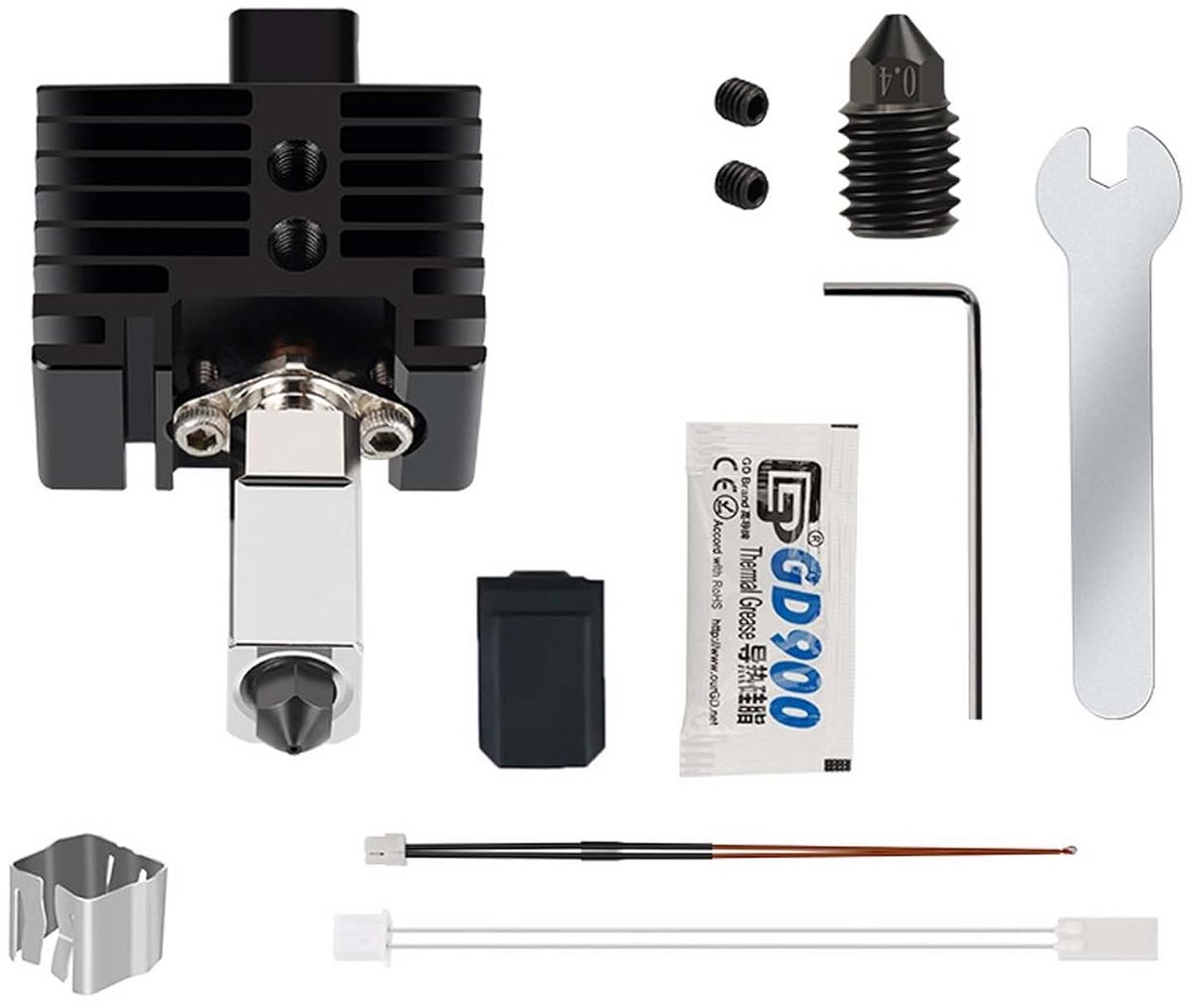 0.4mm High-Temperature Hotend Extruder voor 3D Printer met Sensorbuis en Gehard Stalen Mondstuk