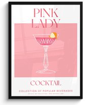 FrameYourWall® - Fotolijst met poster 50x70 cm - Foto in lijst - Cocktail - Pink lady - Fotokader van hout - Kaders en lijsten - Wissellijst muurposter - Picture en photo frame - Posterlijst decoratie - Fotohouder - Roze muurdecoratie