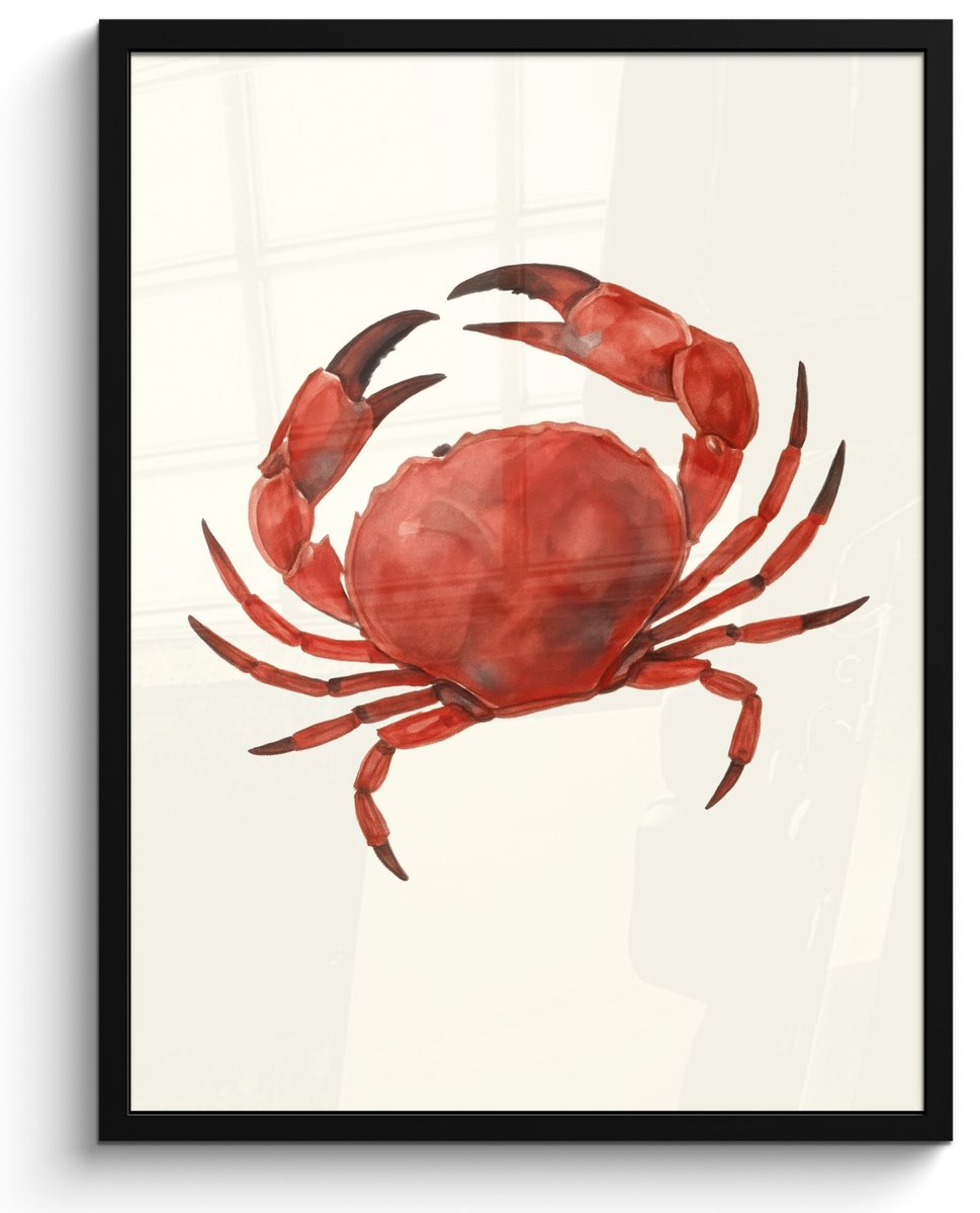 FrameYourWall Poster in lijst - Fotolijst 50x70 cm - Posters - Krab - Felrood - Poten - Posterlijst zwart - Decoratie - Wanddecoratie woonkamer - Muurdecoratie slaapkamer
