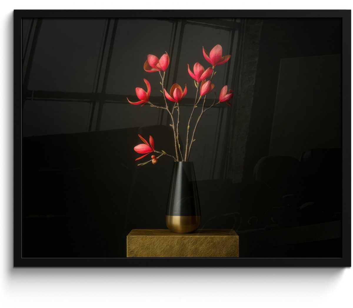 FrameYourWall Poster in lijst - Fotolijst 70x50 cm - Posters - Rode - Bloemen - Vaas - Posterlijst zwart - Decoratie - Wanddecoratie woonkamer - Muurdecoratie slaapkamer Boeket - Bloemen 5