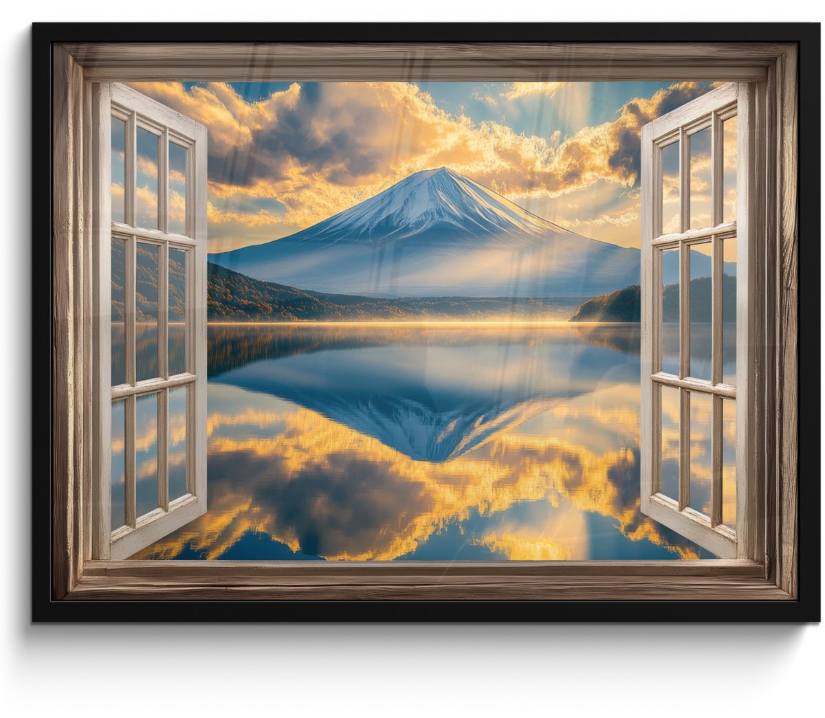 FrameYourWall Poster in lijst - Fotolijst 70x50 cm - Posters - Doorkijk - Landschap - Bergen - Uitzicht - Raam - Posterlijst zwart - Decoratie - Wanddecoratie woonkamer - Muurdecoratie slaapkamer