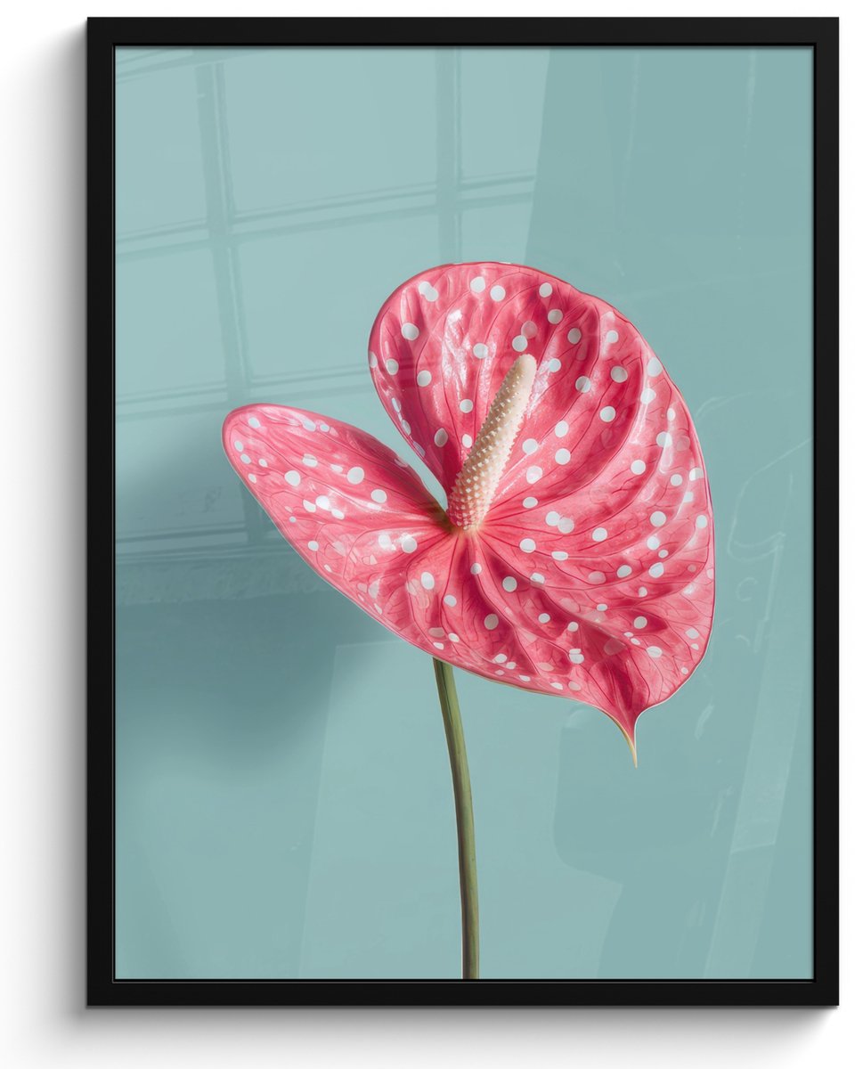 FrameYourWall Poster in lijst - Fotolijst 50x70 cm - Posters - Blad - Anthurium - Stippen - Roze - Posterlijst zwart - Decoratie - Wanddecoratie woonkamer - Muurdecoratie slaapkamer