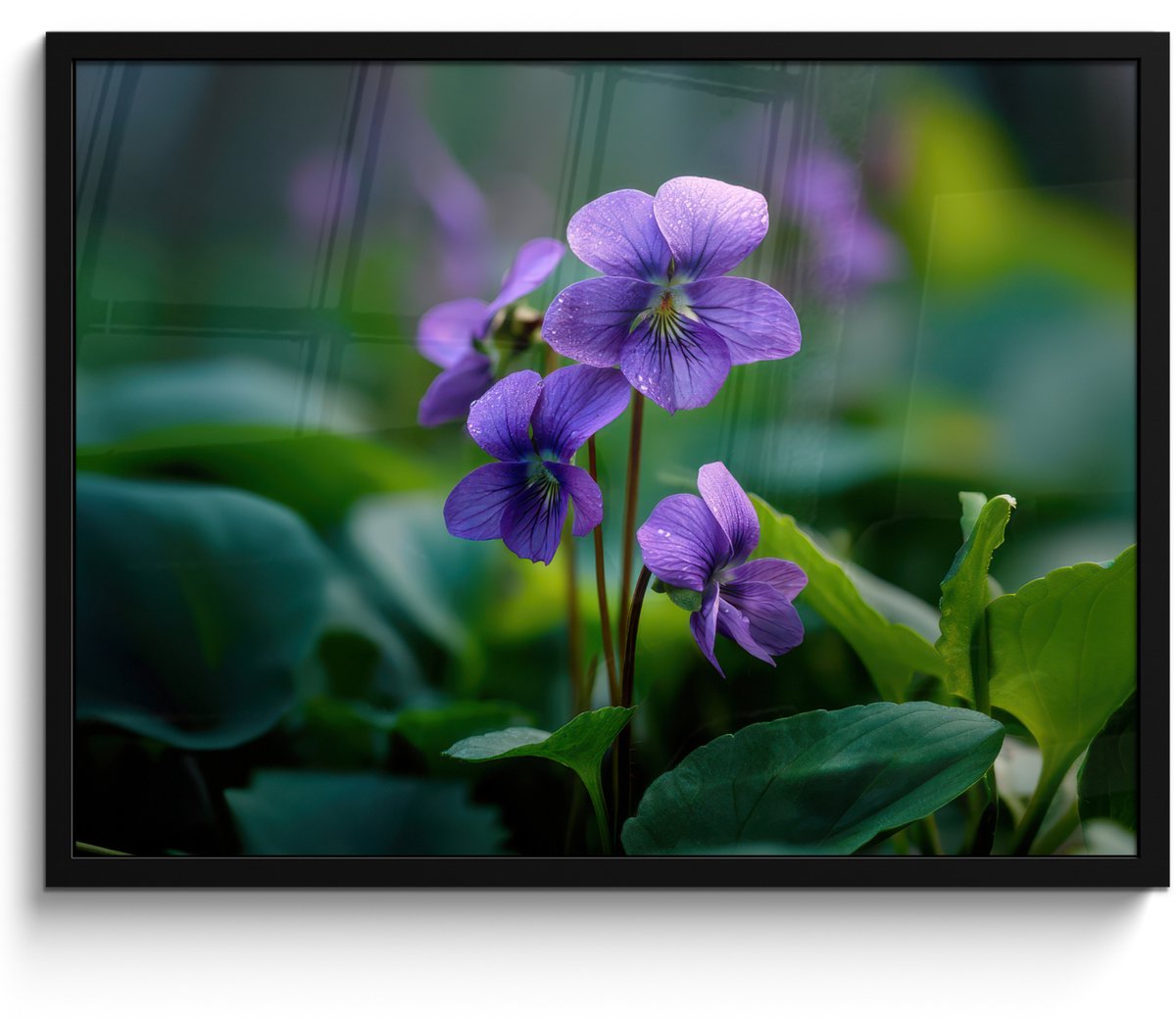 FrameYourWall Poster in lijst - Fotolijst 70x50 cm - Posters - Viooltjes - Paars - Bloem - Bladeren - Posterlijst zwart - Decoratie - Wanddecoratie woonkamer - Muurdecoratie slaapkamer