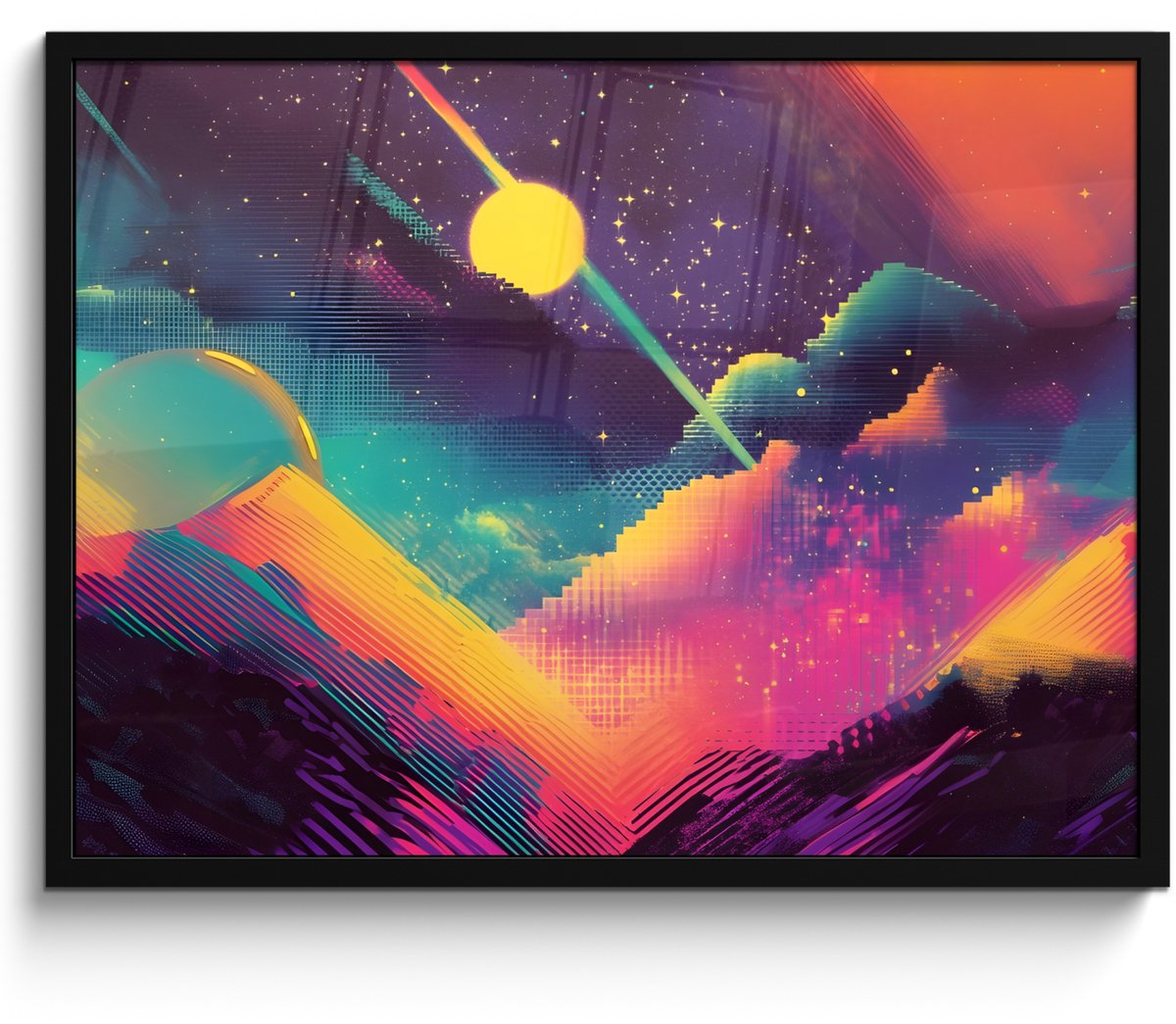 FrameYourWall Poster in lijst - Fotolijst 70x50 cm - Posters - Sterren - Bergen - Kleurrijk - Posterlijst zwart - Decoratie - Wanddecoratie woonkamer - Muurdecoratie slaapkamer Sterren - Kleurrijk