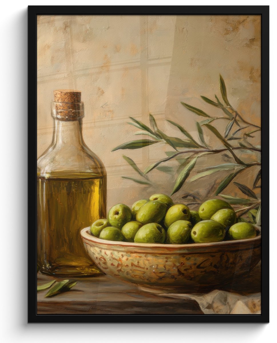 FrameYourWall Poster in lijst - Fotolijst 50x70 cm - Posters - Olijven - Stilleven - Vintage - Posterlijst zwart - Decoratie - Wanddecoratie woonkamer - Muurdecoratie slaapkamer