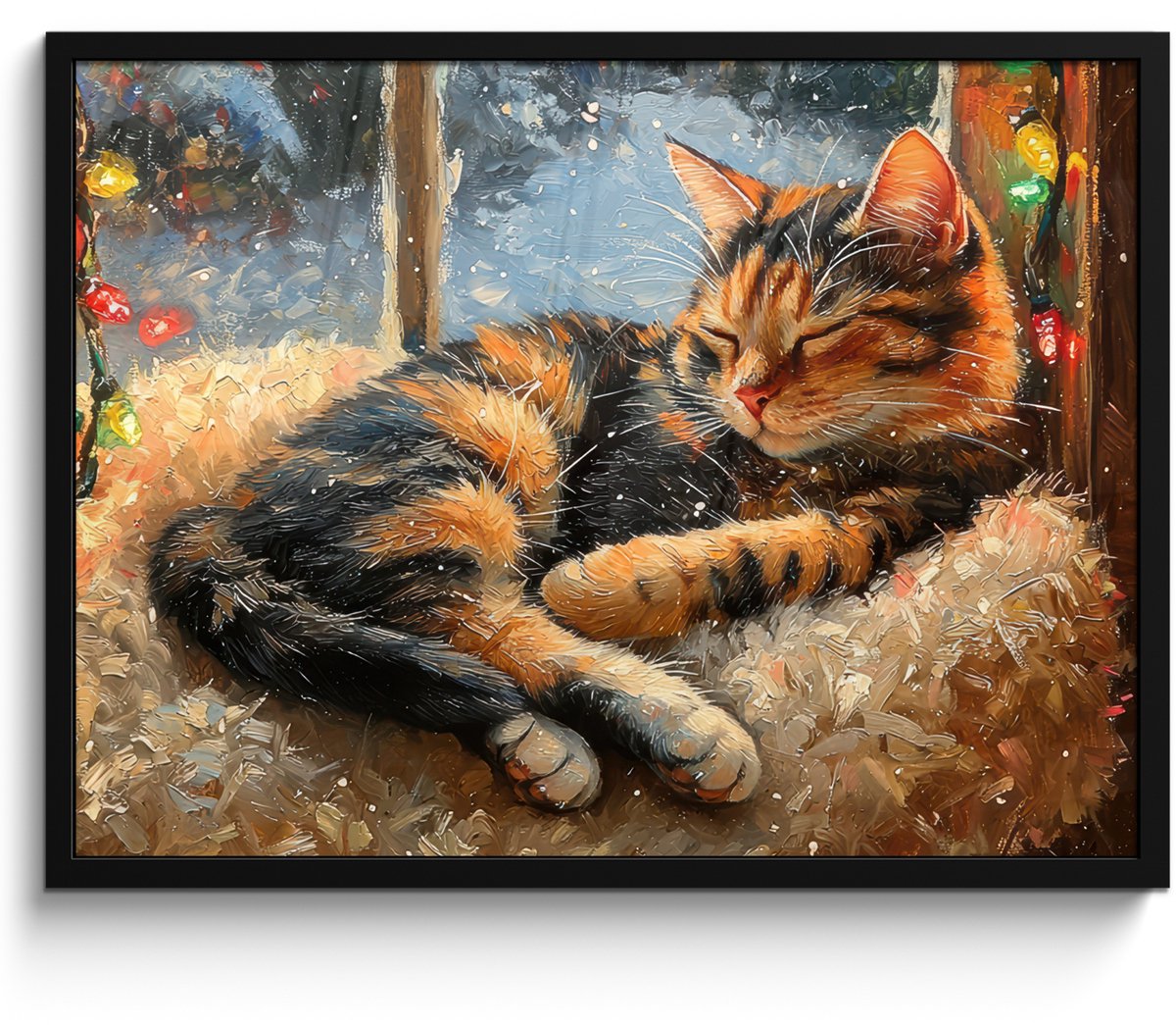 FrameYourWall Poster in lijst - Fotolijst 70x50 cm - Posters - Kat - Kerst - Winter - Dier - Posterlijst zwart - Decoratie - Wanddecoratie woonkamer - Kerstdecoratie voor binnen - Kerstversiering - Kerstmis versiering in huis - Kerstaccessoires Winter - Kat
