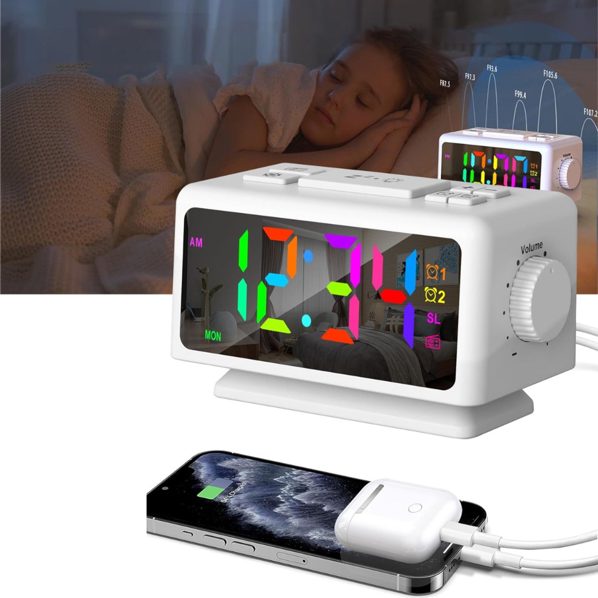 NBAP® Klokradio met Wekker - Digitale Wekker - Wekkerradio - Wit