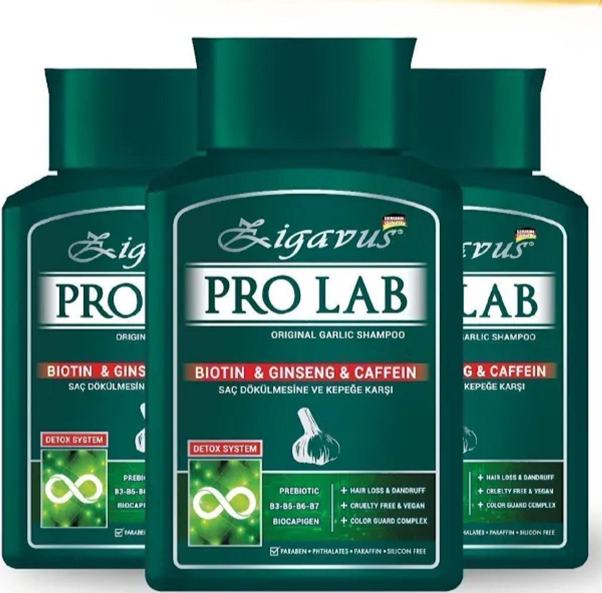 Zigavus Pro Lab Garlic Shampoo - Voordeelverpakking 3 x 300 ml - Tegen Haaruitval & Roos - Verrijkt met Biotine, Ginseng & Cafeïne