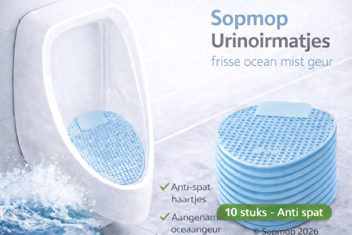 Sopmop Urinoirmatjes Met Frisse Ocean-Mist Geur Blauw - Met Anti-Spat Haartjes - 10 stuks