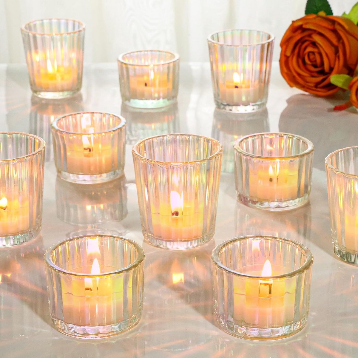 24 stuks geribbelde iriserende theelichtjes in glas