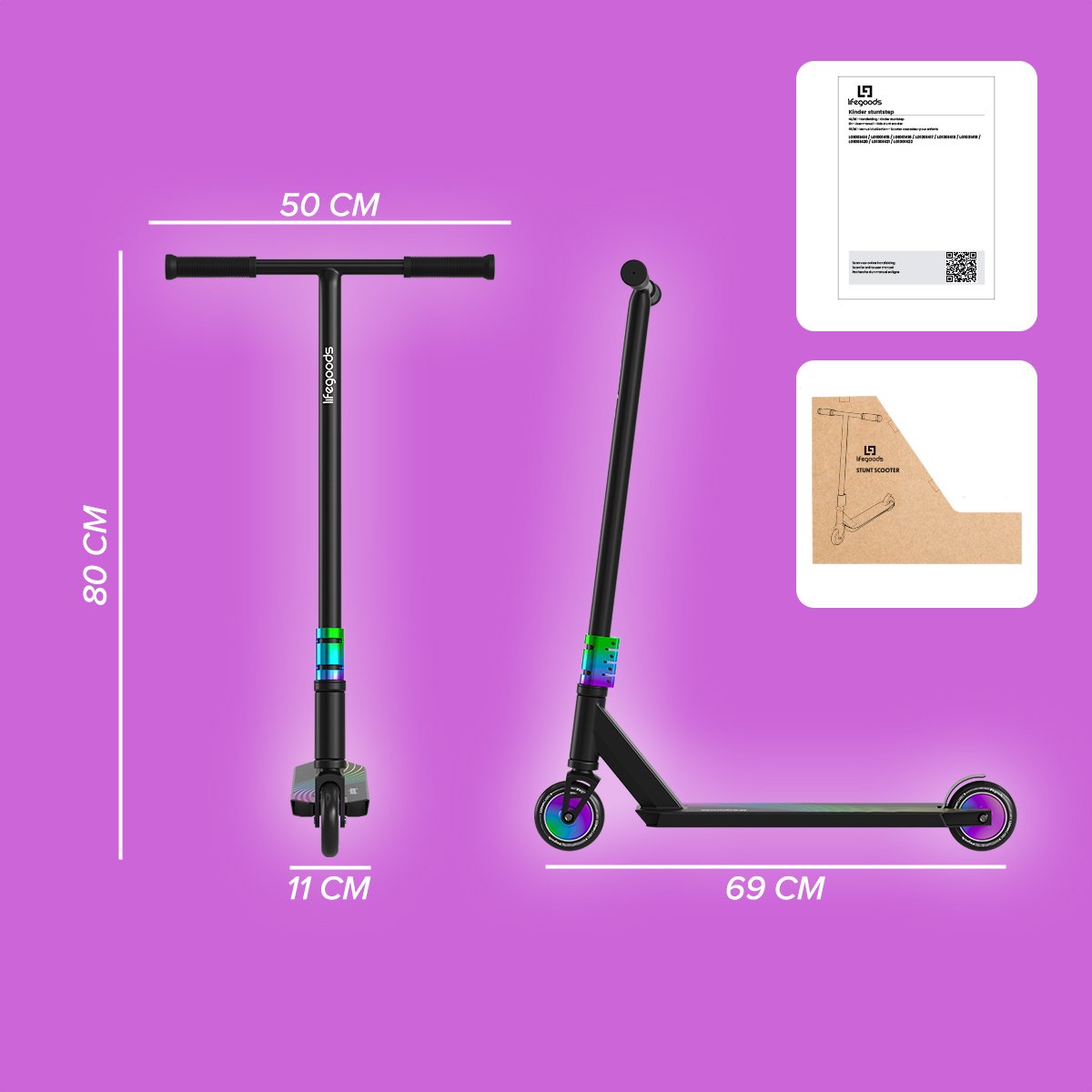 LifeGoods Stuntstep Pro X - T-Stang - HIC - Step - 110mm - 100KG - Regenboog — afbeelding 7