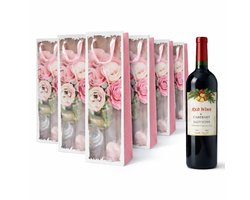 Set van 10 Luxe Wijnzakken met Handvat en Naamlabel – Stevige Cadeau Wijnfles Tas – Kerst Geschenkverpakking – Cadeautas voor Wijnflessen - Rozen
