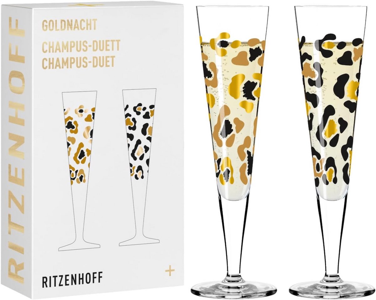 Elegant Champagneglas Set met Gouden Luipaardpatroon – Kristalglas met Decor