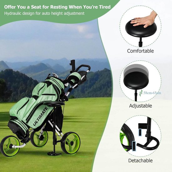 Inklapbare Golfkar met 3 Wielen - Push Cart met Scorebord en Voetrem van Merkloos — afbeelding 3