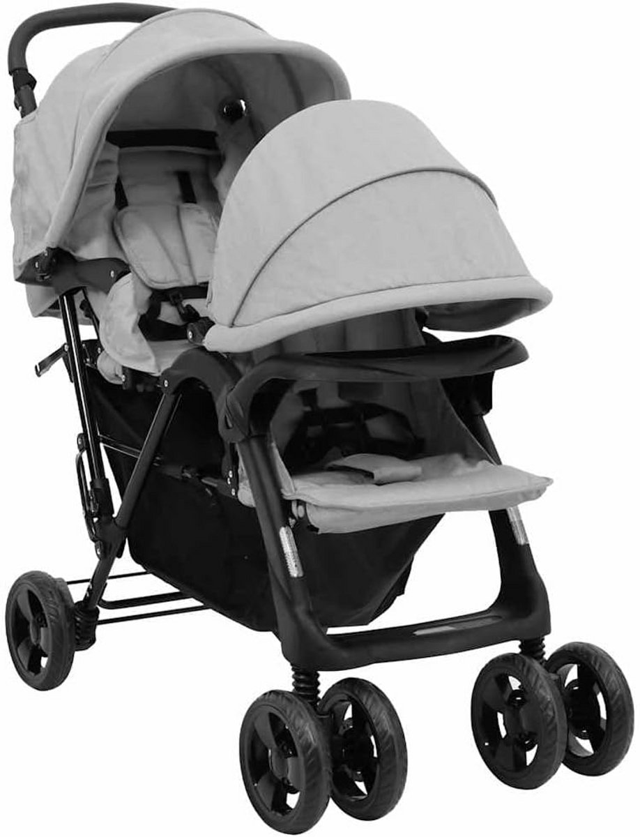 Tweeling Kinderwagen Tandem Lichtgrijs - Opvouwbare Dubbele Buggy