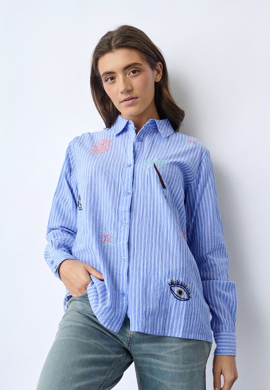 SISTERS POINT Ibisa-sh3 - Blouse Femme - Blue stripe Beach - Taille XL