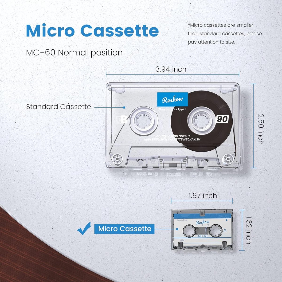 Set van 3 lege microcassettes 60 minuten voor dicteren en opnemen