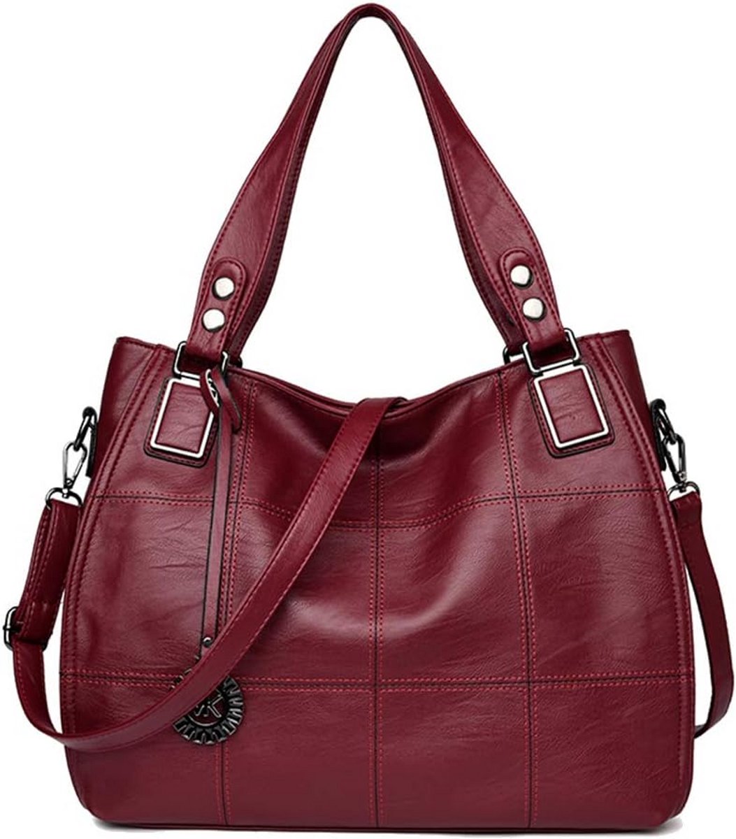 Dames Schoudertas Hobo Tas met Handvatten en Verstelbare Schouderband PU Leer Rood