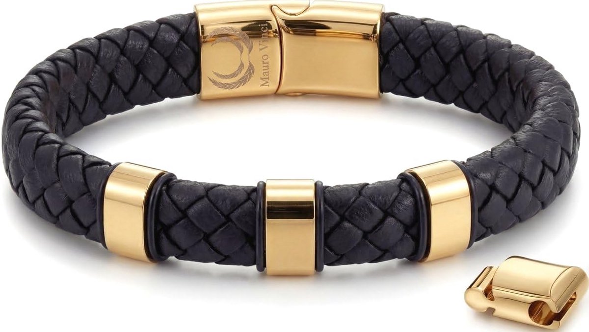 Heren Armband Zwart en Goudkleurig met Magneetsluiting en Leer
