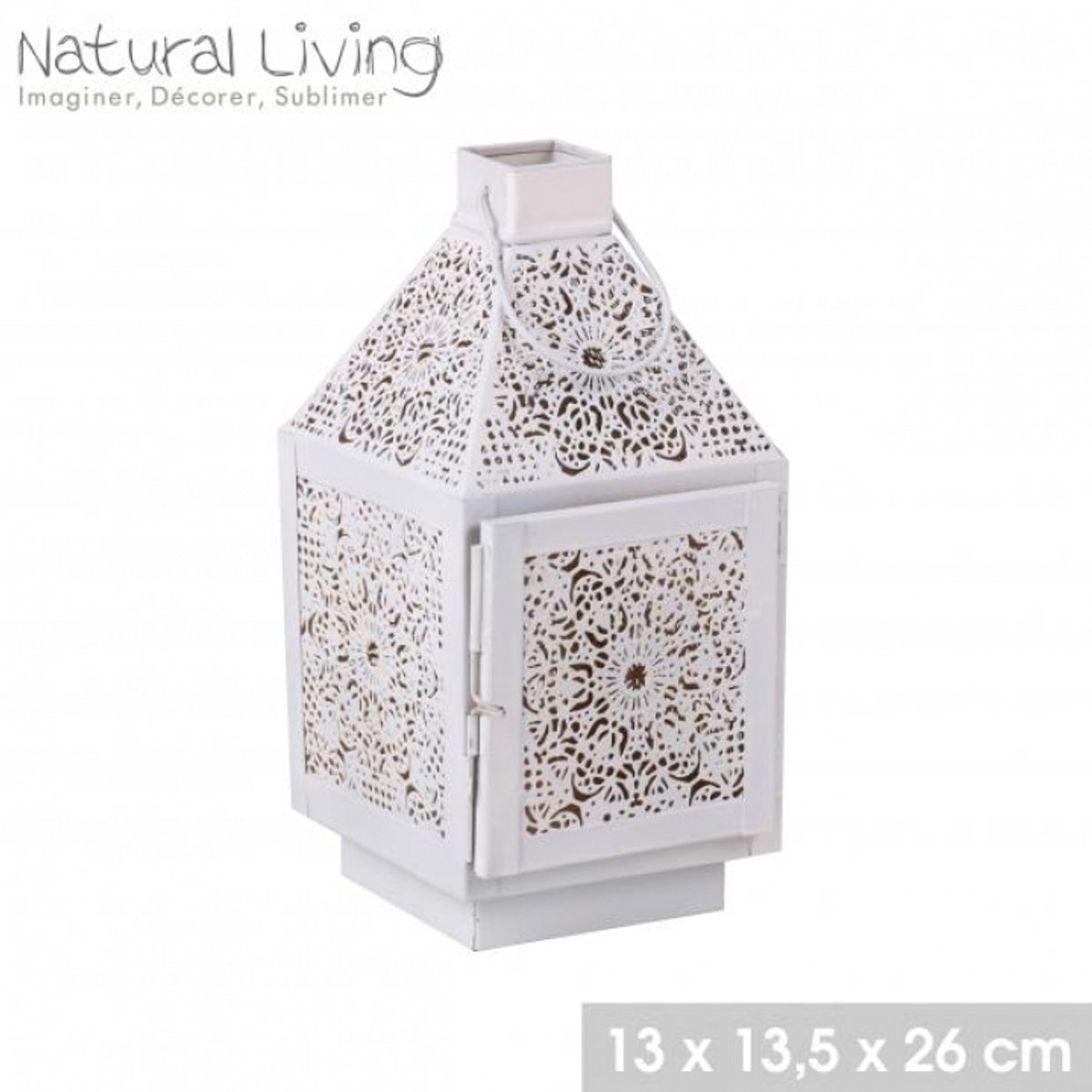 "NATURAL LIVING" LANTAARN KENITRA WIT 13 x 13,5 x H26CM