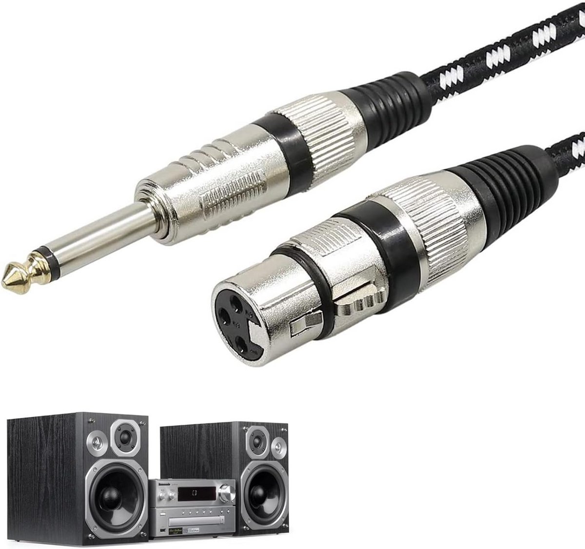 Audio-adapterkabel XLR naar 6,35 mm TS, gevlochten kabel voor microfoons