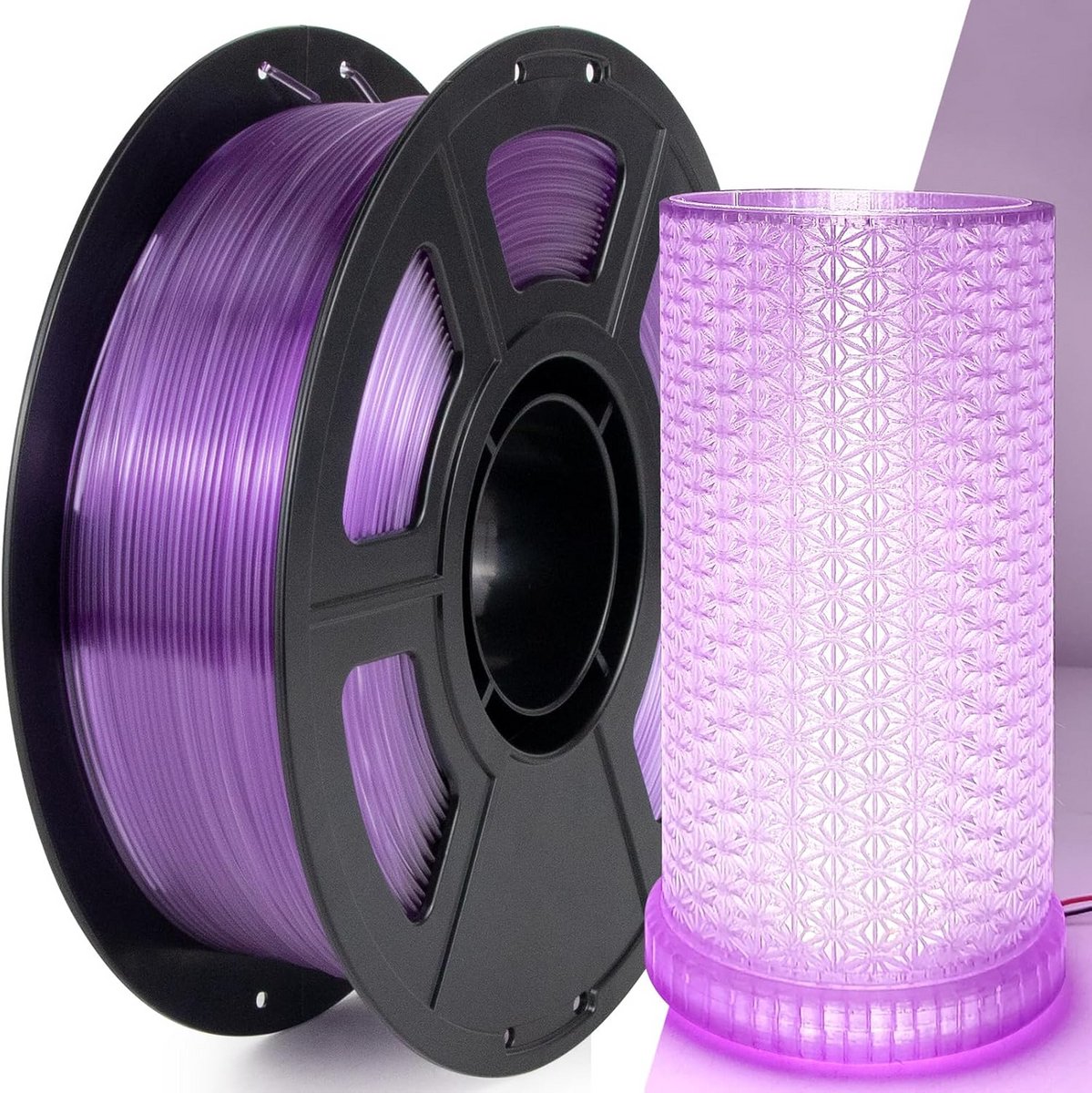 PETG 3D Printer Filament 1.75mm 1KG - Hoge Snelheid Transparant Lichtpaars - Nauwkeurigheid +/- 0,02 mm