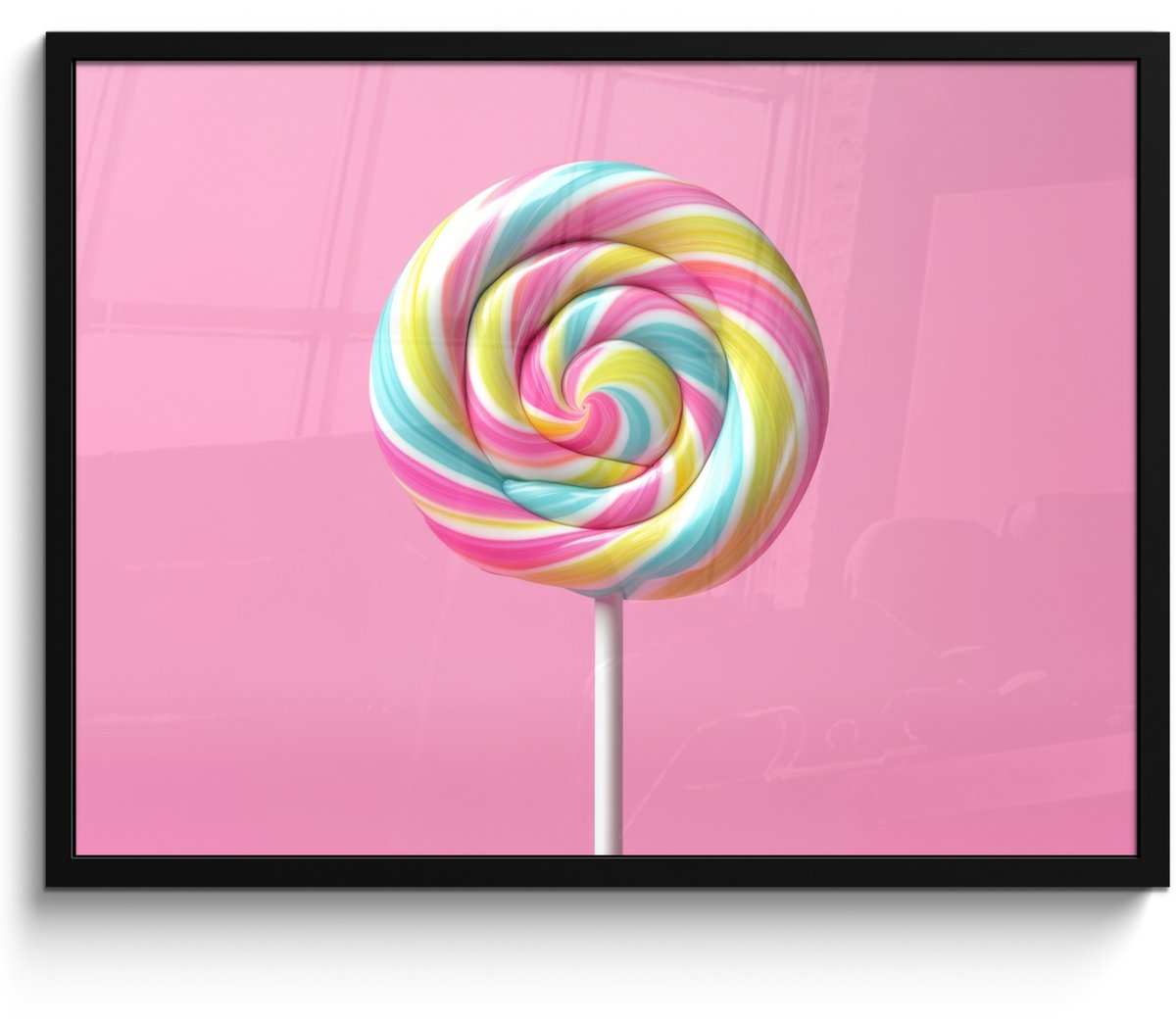 FrameYourWall Poster in lijst - Fotolijst 70x50 cm - Posters - Lolly - Roze - Snoep - Zoet - Posterlijst zwart - Decoratie - Wanddecoratie woonkamer - Muurdecoratie slaapkamer Kleurrijke lolly