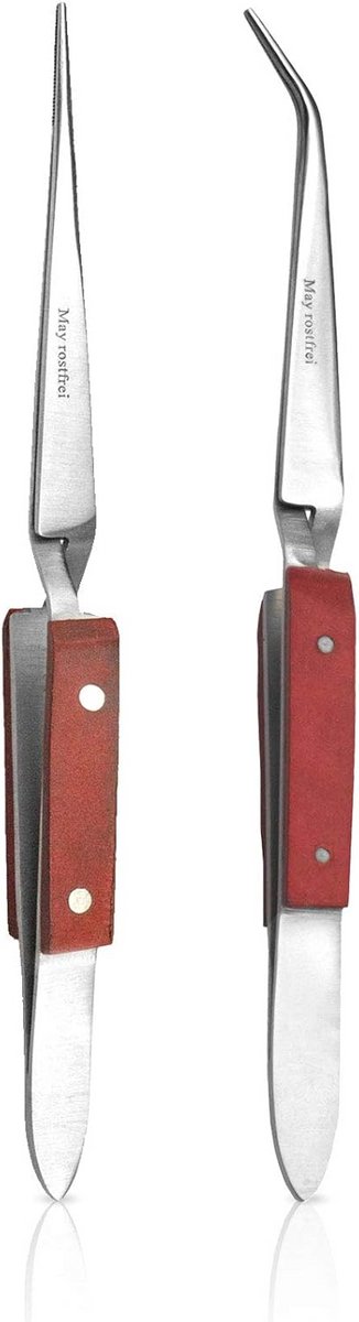 Set van 2 Soldeertangen Pincet - Kruis, Rechte en Gebogen Tip - Roestvrij Staal
