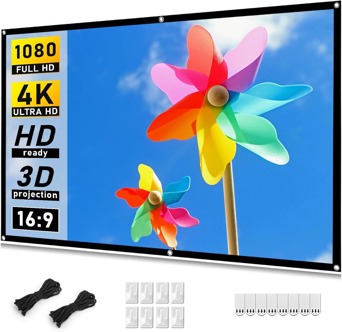 Projectiescherm 72 Inch - 4K HD, Opvouwbaar & Draagbaar voor Binnen en Buiten