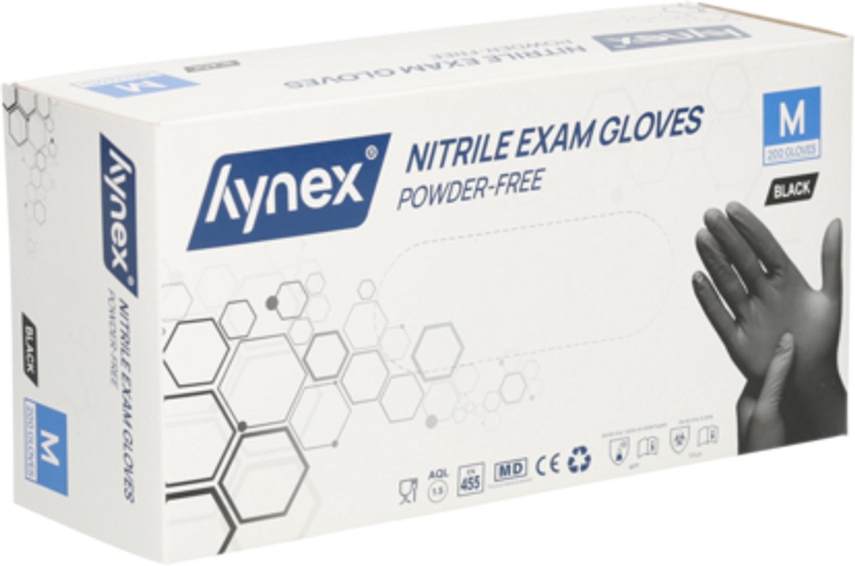 Hynex Wegwerphandschoenen nitril - maat M - 200/box - Zwart - 3,5 gram - poedervrij