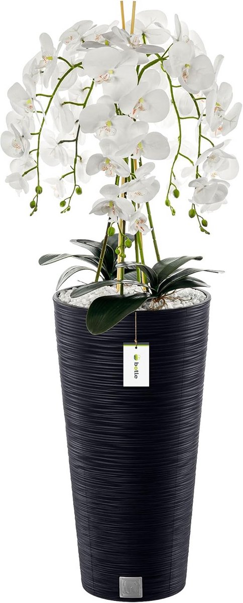 Grote Witte Kunstorchidee Cascade in Antraciete Pot - Hoge Zijden Bloemen Decoratie
