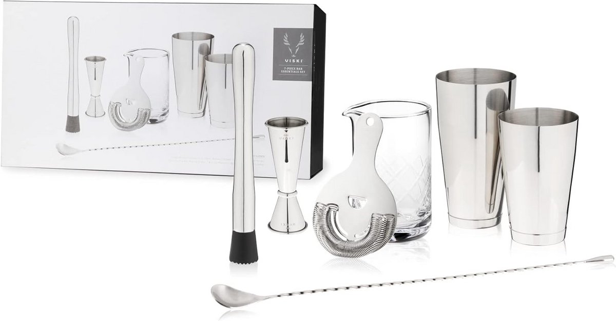 7-delige Professionele Cocktail Shaker Set met Kristallen Mengglas