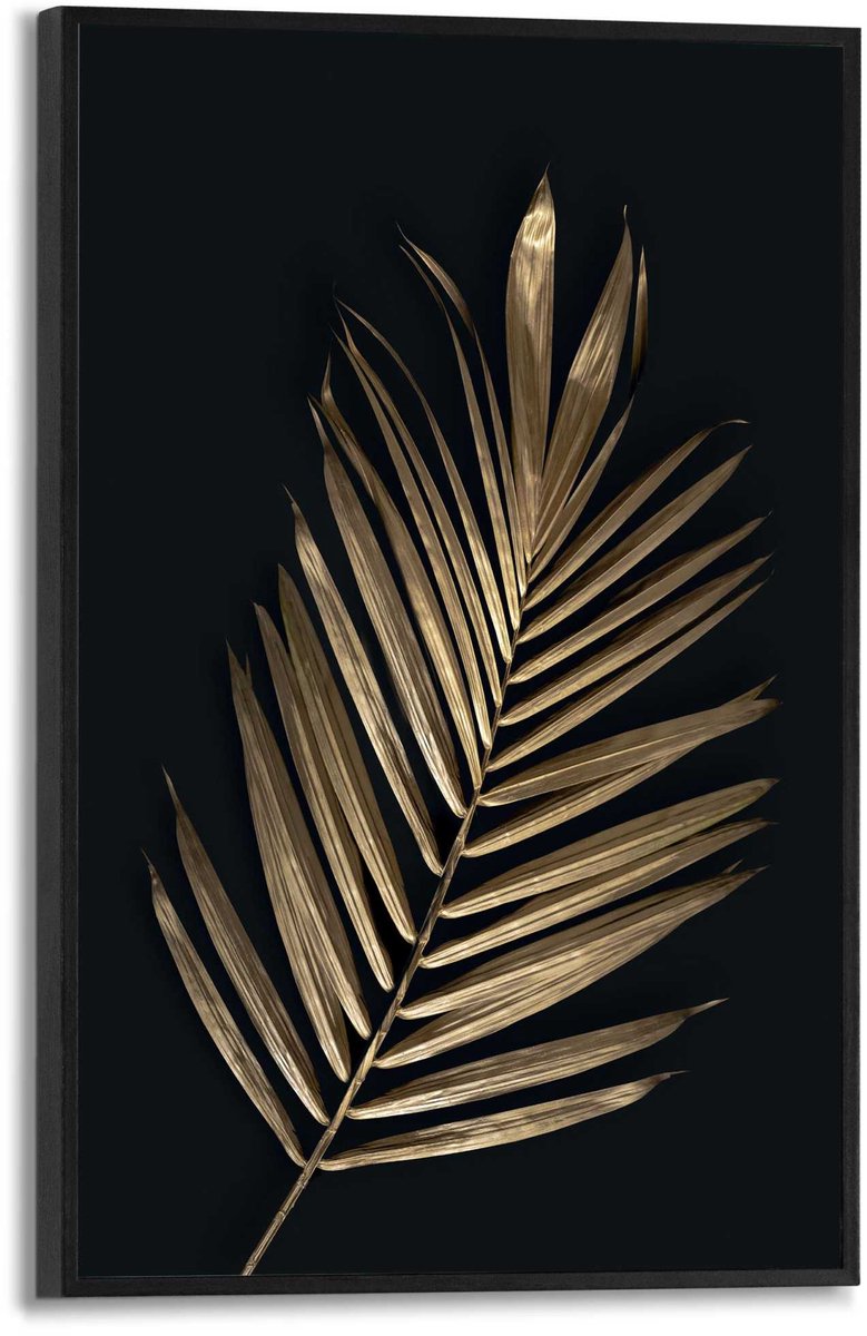 REINDERS Schilderij Areca Palmblad Goud - 30 x 20 - Hout - REINDERS Areca Palmblad Goud Zwart