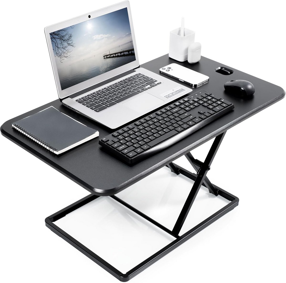 Zit-Sta Bureau Verhoger Compact 81cm Zwart - Verstelbaar Ergonomisch Bureaublad
