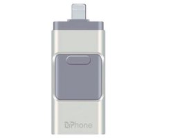 DrPhone 128GB 3-in-1 Flashdrive USB Stick – USB 3.0 + Micro USB + Lightning – Inclusief USB-C OTG Adapter – Geschikt voor iPhone, Android & Tablet – Zilver
