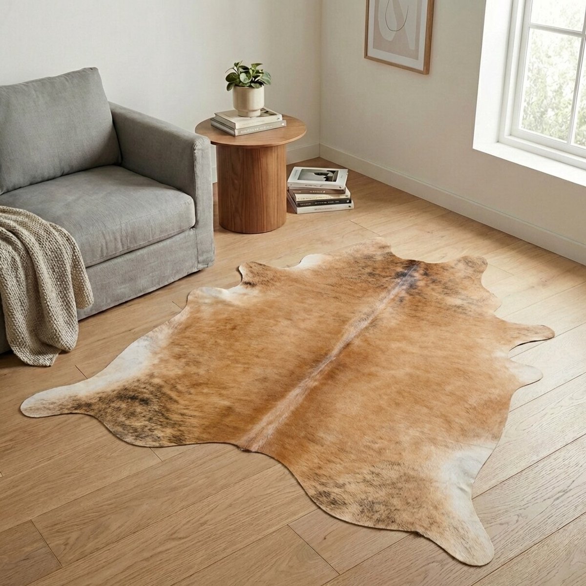 Koeienhuid Vloerkleed - Bruin-wit - 199 x 192 cm - Koeienkleed / Koeienvel / Dierenvel / Dierenhuid / Koehuid Tapijt