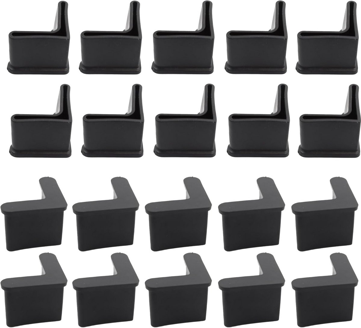 20x Zwarte L-vormige Rubberen Voetjes voor Meubelpoten 30x30mm Hoekdoppen