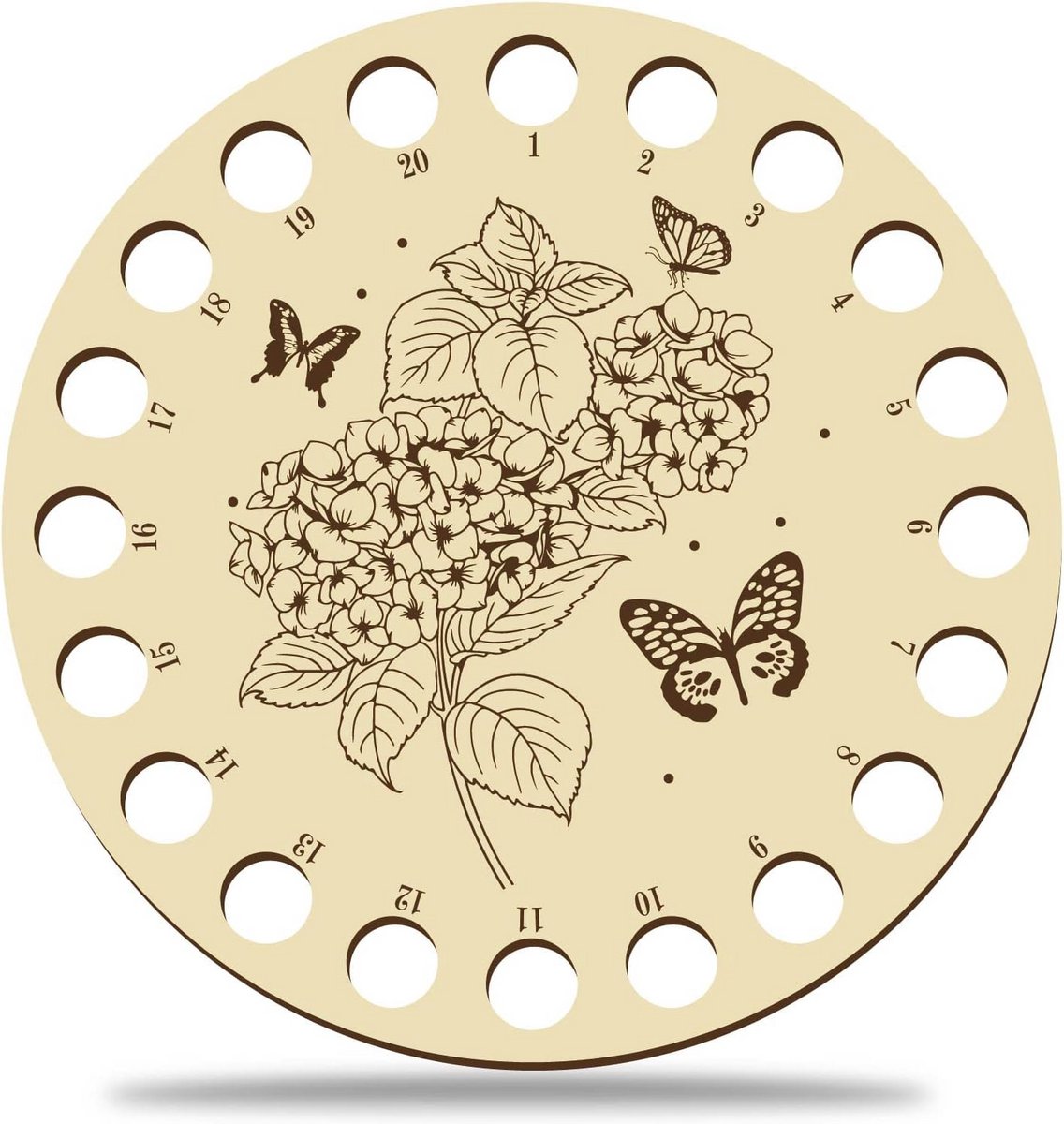 Houten Draad Organizer voor Borduurwerk en Kruissteek - 20 Gaten Draad Spoel Houders met Hortensia Decoratie