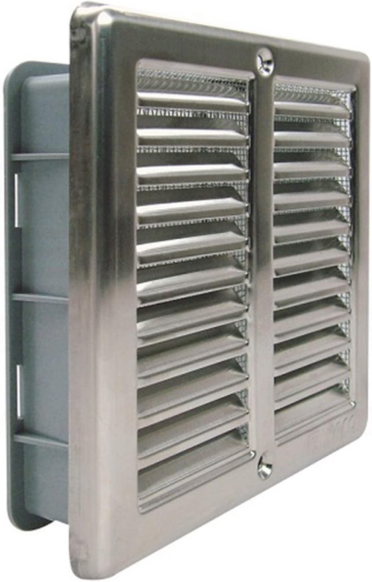 RVS Ventilatie Rooster 250x250 mm met Insectennet - Muurrooster voor Toevoer en Afvoer Lucht