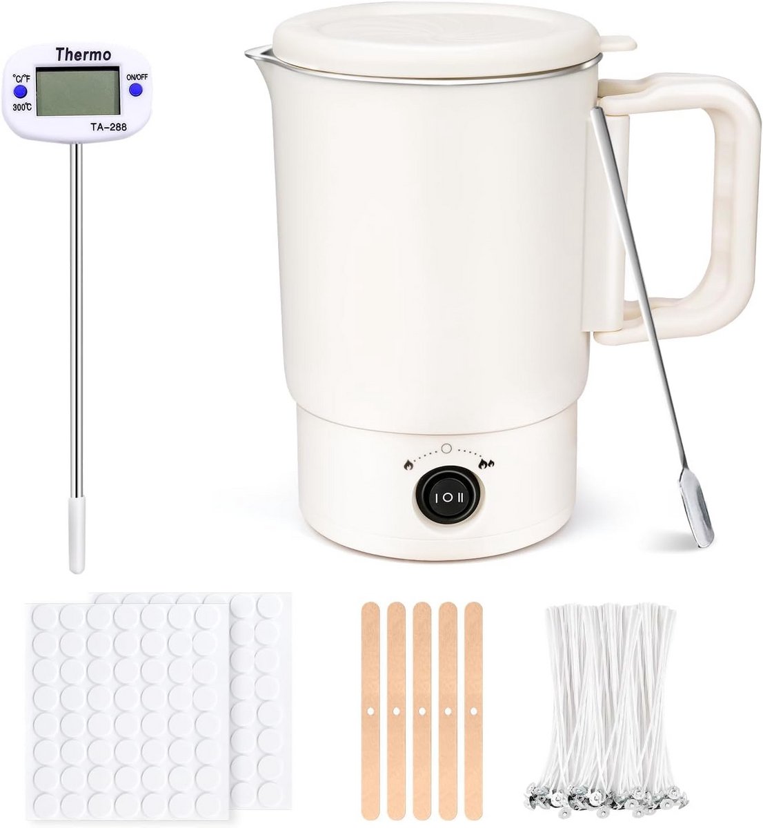 Elektrische Wax Smeltpan Set voor Kaarsen Maken - Inclusief Thermometer en Benodigdheden