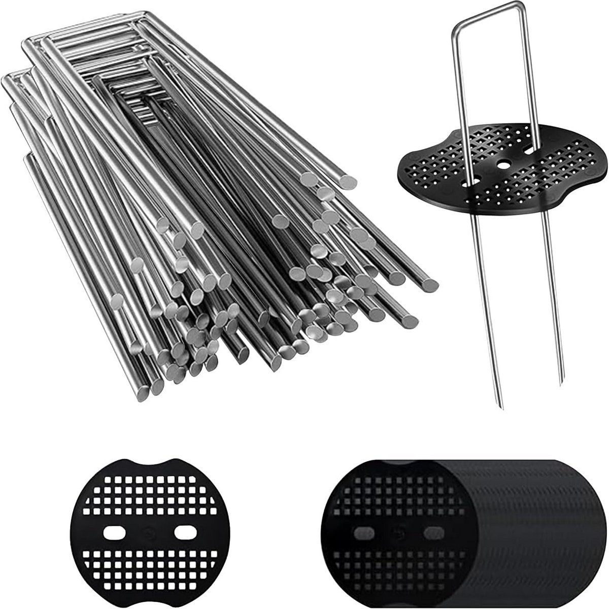 100x Gegalvaniseerde Grondankers met Sluitringen - 10cm Haringen voor Tuin, Mulch, Kunstgras en Camping