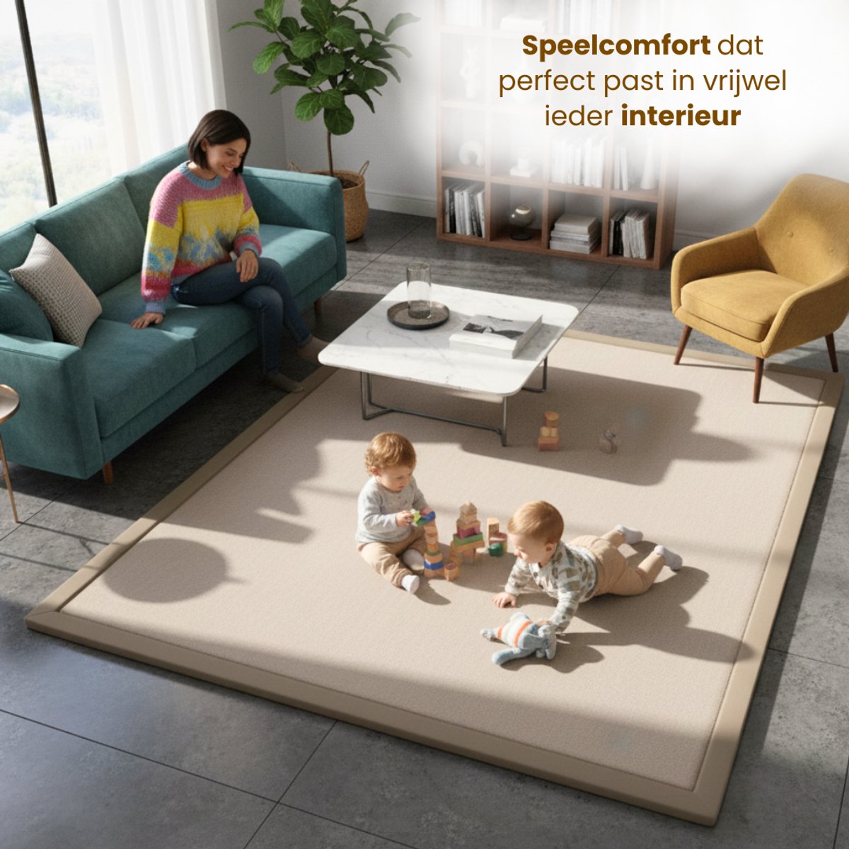 Tobey's Speelkleed - 150x200x3 - Beige - Fluwelen Speelmat - Speeltapijt Baby & Peuter - Luxe Traagschuim — afbeelding 3