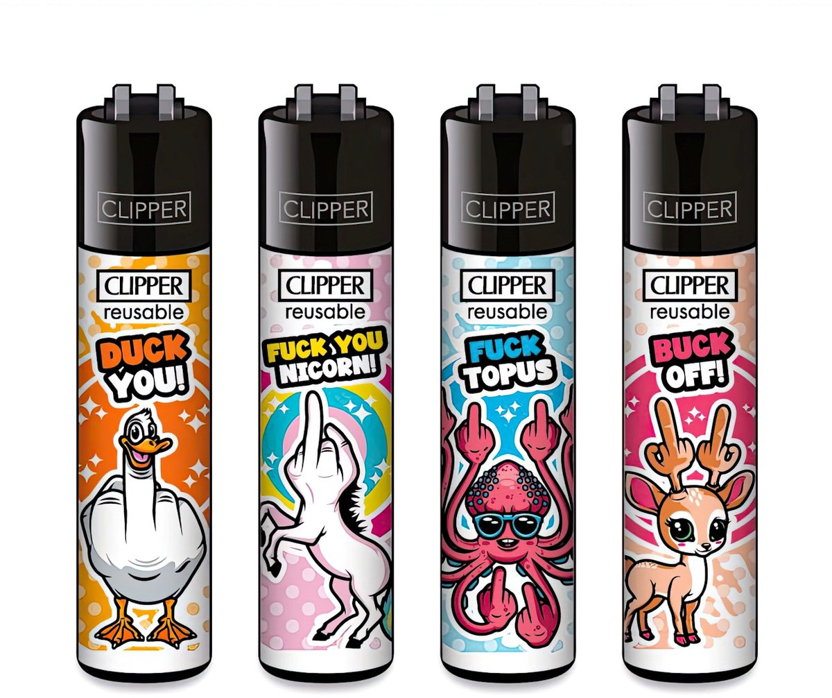 Clipper Classic Large Aanstekers "F- You Animals" (4 Stuks)