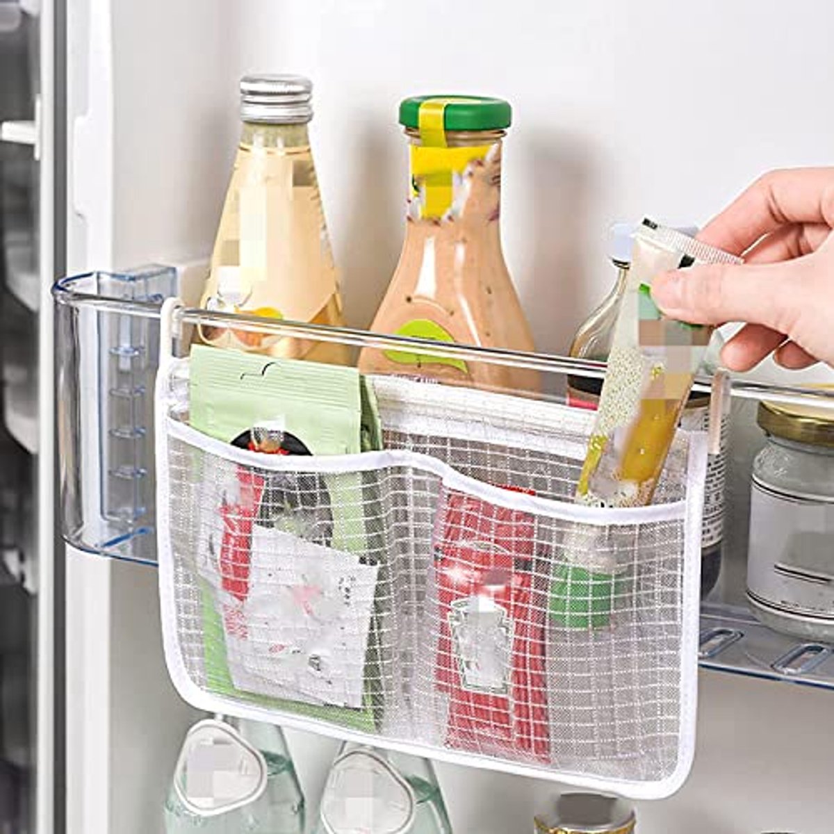 Ultiluxe® Koelkast Organizer - Opbergnet - Hangende Opbergtas - Dubbellaags - Ruimtebesparend - Wandmontage - Wit
