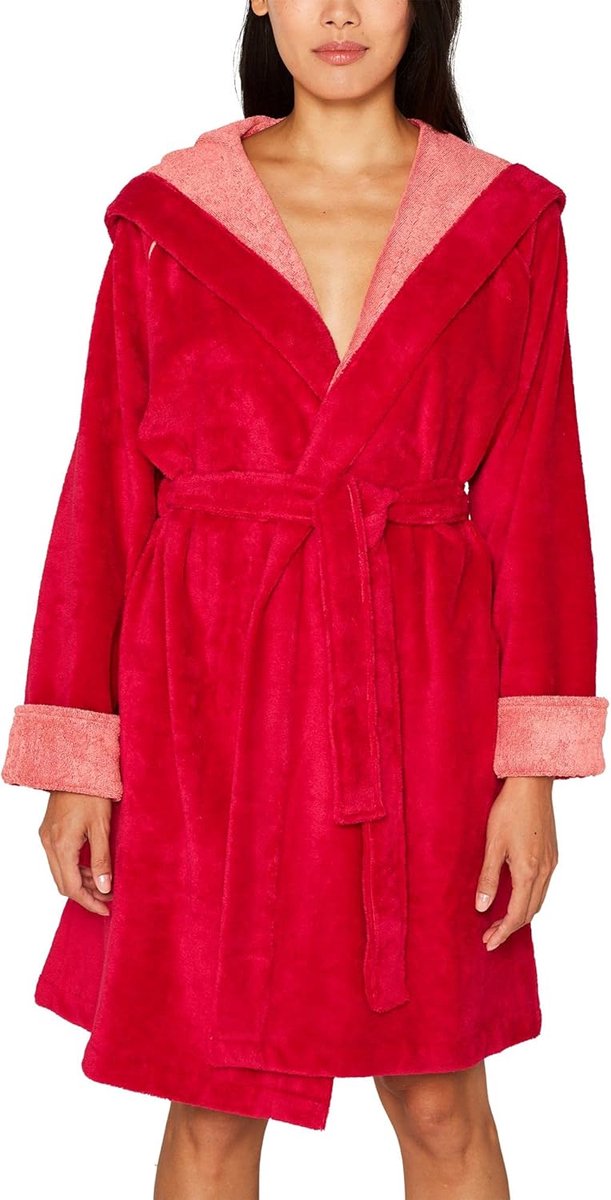 Zachte Velours Badjas met Capuchon voor Dames en Heren - Raspberry