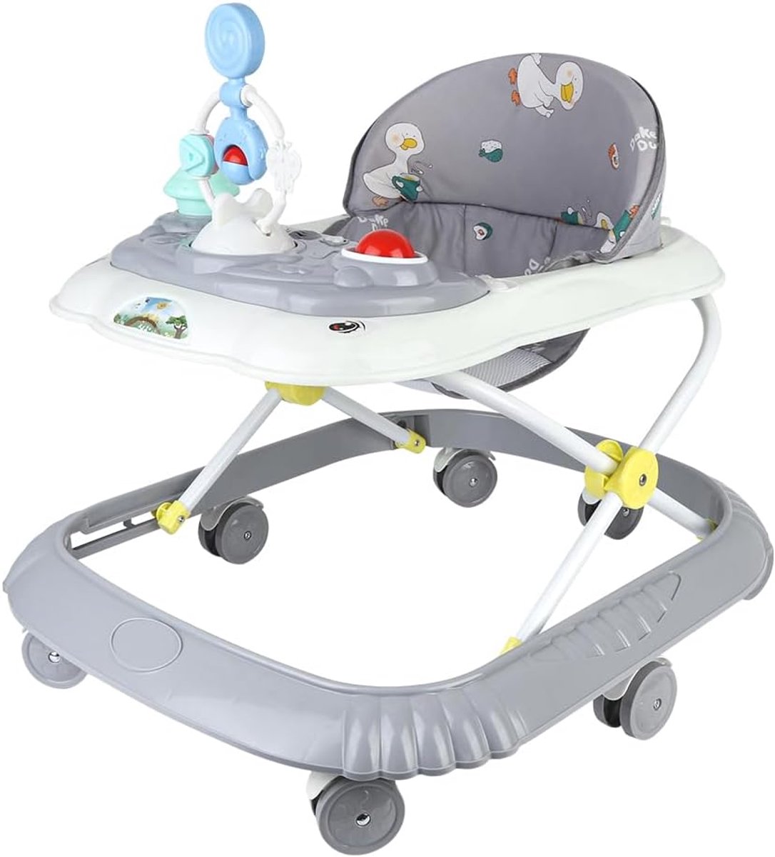 Loopwagen Baby met Muziekdoos en Verlichting - 4-in-1 Loopstoel met Duwstang - Grijs Wasbaar Zitkussen