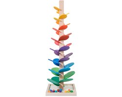 Muziekboom Knikkerbaan Hout – Montessori Houten Speelgoed – Knikkertoren met Geluid - Klankenboom – Regenboog incl. Knikkers – 74 cm – 3+ Jaar