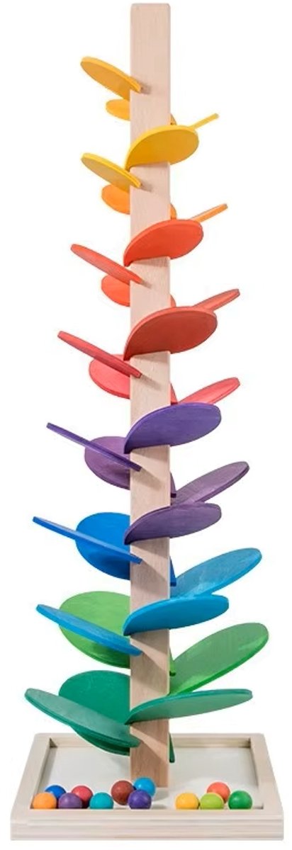 Muziekboom Knikkerbaan Hout – Montessori Houten Speelgoed – Knikkertoren met Geluid – Regenboog incl. Knikkers – 74 cm – 3+ Jaar