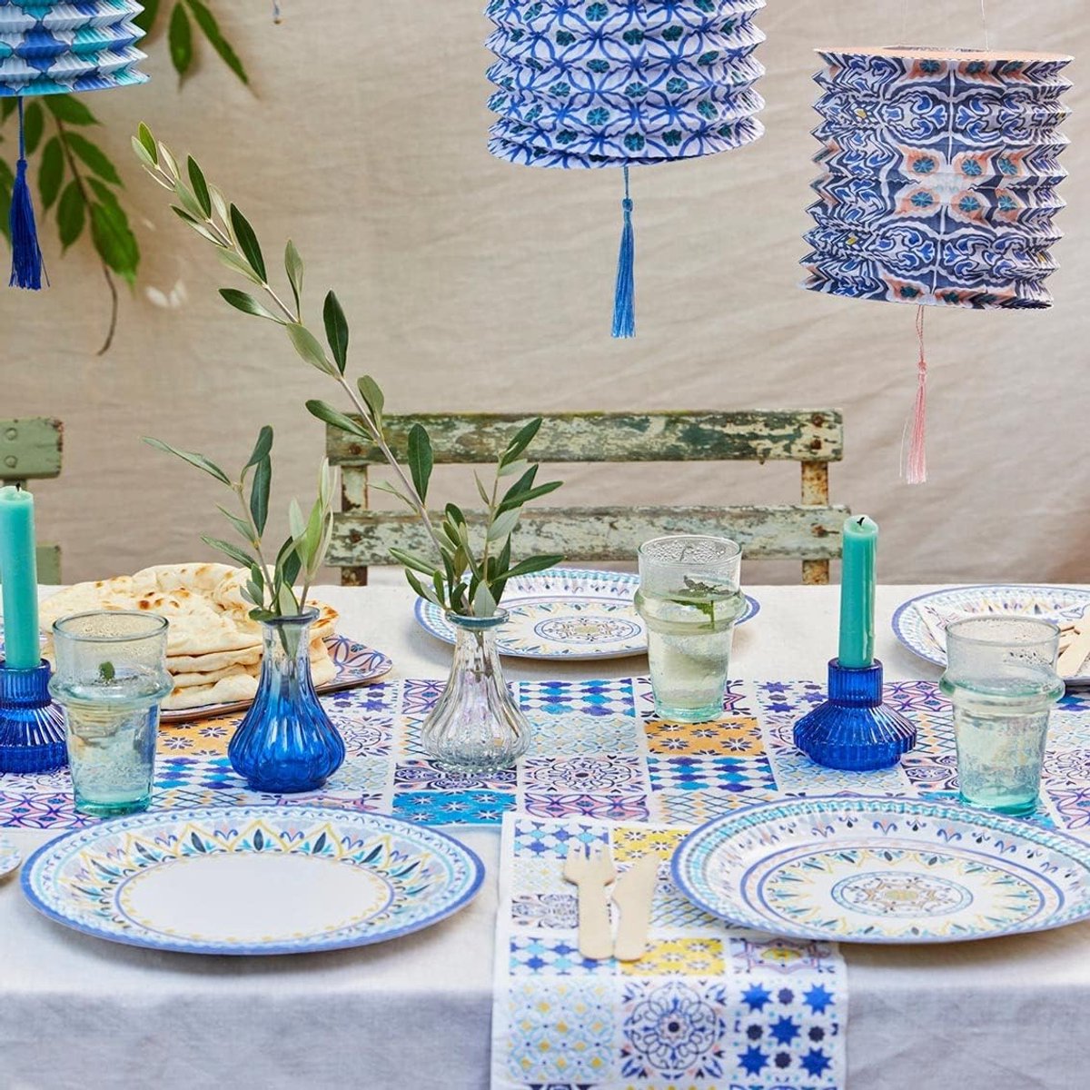 Marokkaanse Geometrische Stoffen Tafelloper Blauw Decoratie Polyester 2m